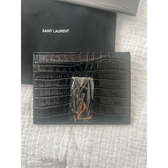 YSL Saint Laurent Authentic CASSANDRE CARD CASE IN CROCODILE-EMBOSSED SHINY LEAT - Picture 4 of 9